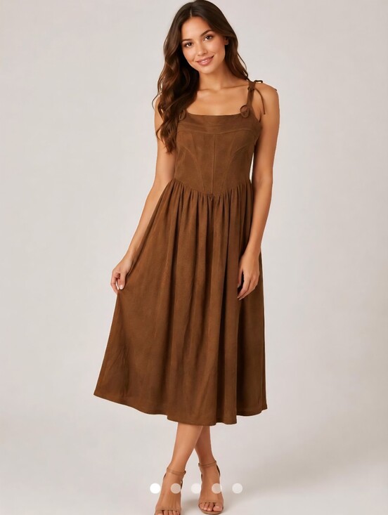 Moon River Dresses & Skirts - Moon River brown bustier corset faux suede midi dress XS